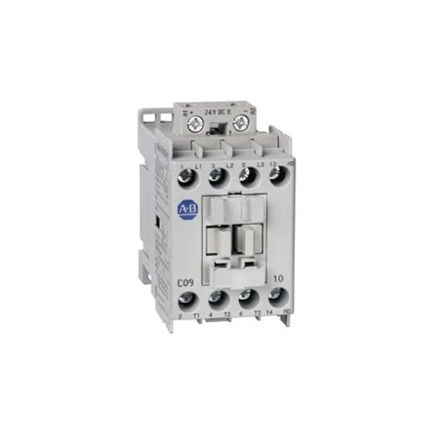 Imagem do contator Allen Bradley 100-C09EJ300, 3-polos, 9A, 1 contato NA, adequado para controle industrial.