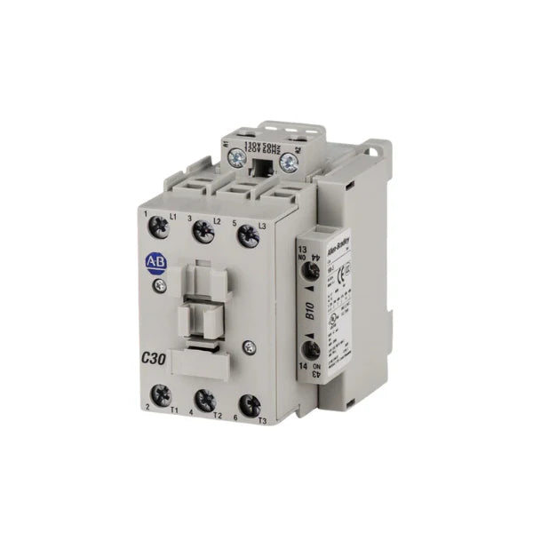 Disjuntor Allen-Bradley 100-C30D10, 30A, três pólos, proteção elétrica confiável.
