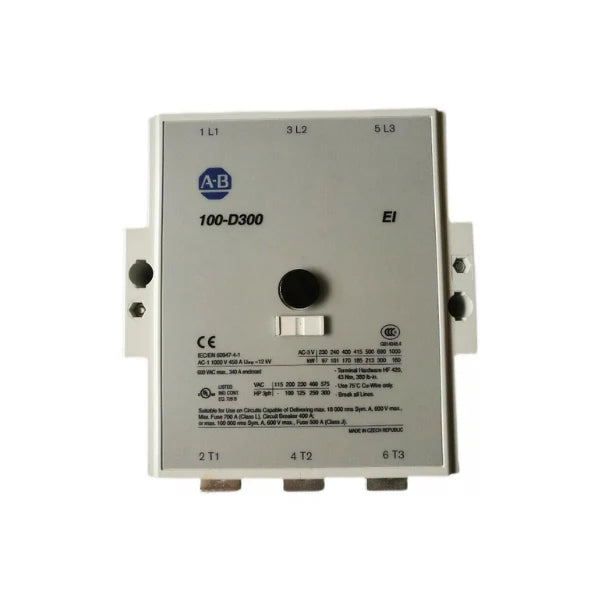 Contator Allen-Bradley 100-D300-ED11, 300A, 600V, para controle de motores em ambientes industriais.