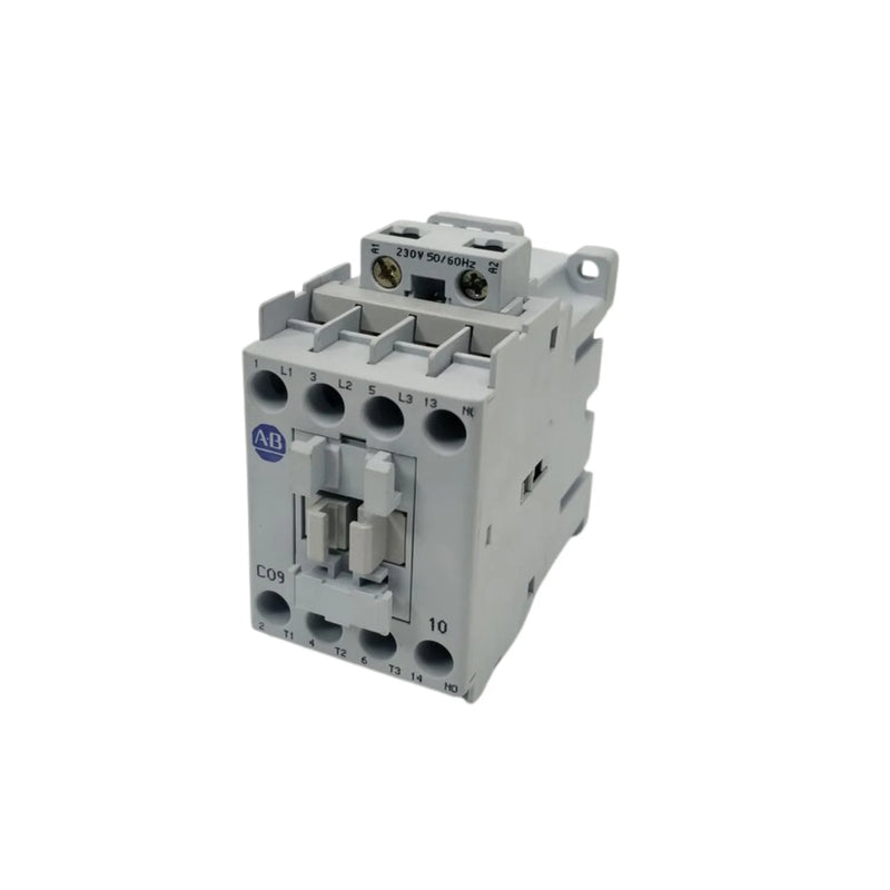 Contator Allen-Bradley 100-C09KF10, 9A, 3 polos, bobina 230V 50/60Hz, 1 contato auxiliar N.O., design compacto IEC.