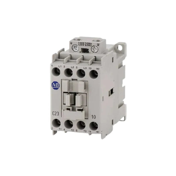Contator IEC 100-C23D10 com 23A e 1 contato auxiliar aberto, terminais parafuso. Ideal para controle industrial.