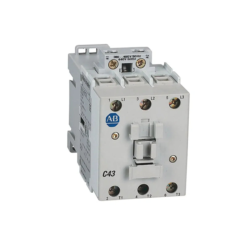 Contator Allen-Bradley 100-C43D00 de 3 polos, 43A, ideal para controle de motores industriais e aplicações robustas.