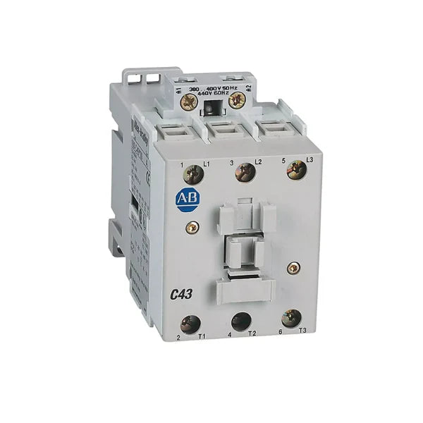Contator Allen-Bradley 100-C43EJ10, 43A, 24V AC/DC, contato auxiliar N.A., prontidão para controle industrial.