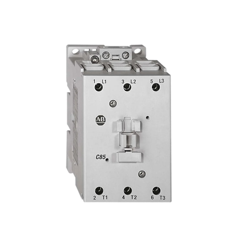 Contator Allen-Bradley 100-C85D00 com corrente de 85A, bobina de 110V AC 50Hz/120V AC 60Hz e terminais parafuso.