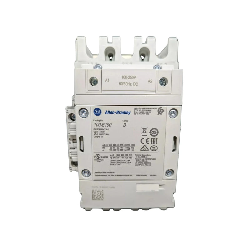 Contator industrial Allen Bradley 100-E190KD11, 190A, comutação confiável, controle elétrico versátil.