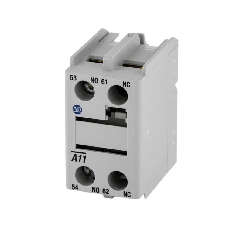Bloco de contato auxiliar Allen Bradley 100-FA11 para contatores 100-C e 100S-C, durável e fácil de instalar.