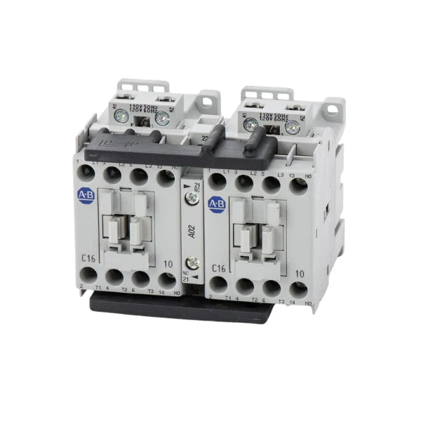 Contator inversor Allen-Bradley 104-C09D22 serie MCS-C, 9A, bobina 110/120V, contatos 1NO/1NC, terminais de parafuso.