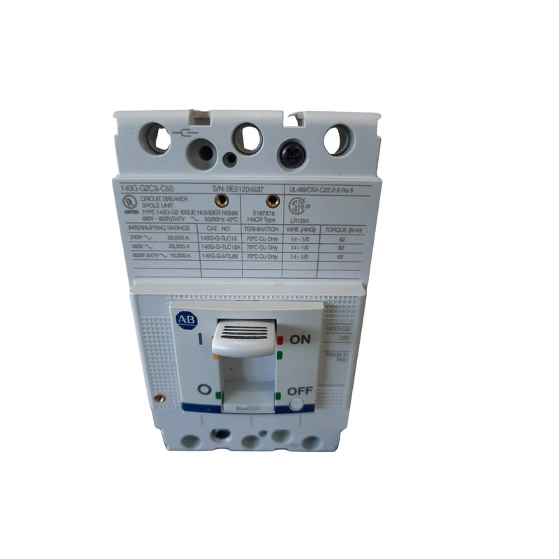 Disjuntor Allen-Bradley 140G-G2C3-C50 garantindo proteção elétrica em ambientes industriais.