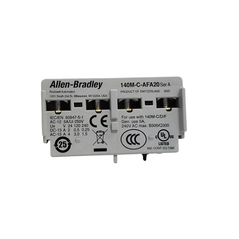 Bloco de contato Allen-Bradley 140M-C-AFA20, controle eficiente para aplicações industriais.
