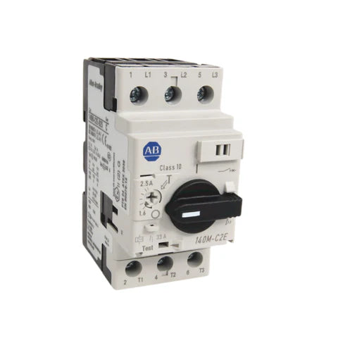 Disjuntor de motor Allen-Bradley 140M-C2E-C32, compacto, faixa térmica ajustável 0,25-0,4A para proteção industrial.