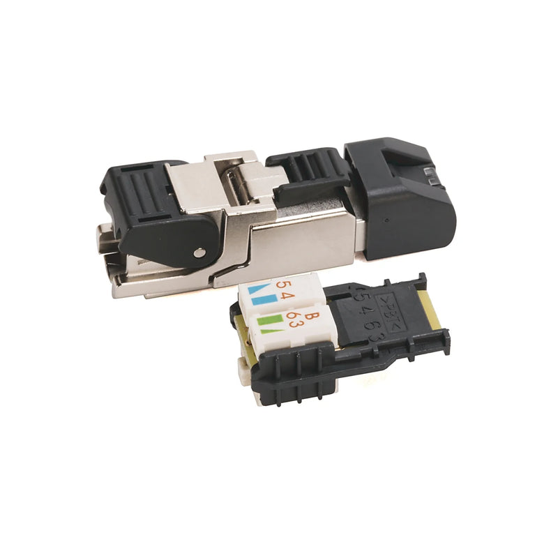 Conector IDC RJ45 Allen Bradley, seguro para 600V, ideal para redes industriais e transmissão de energia e dados.