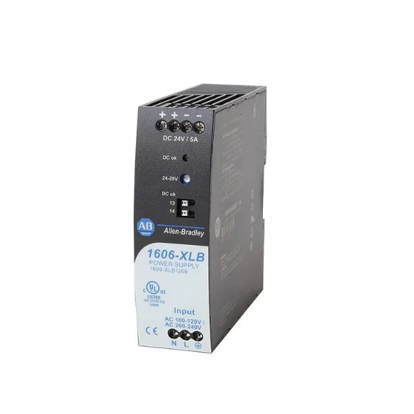 Fonte de alimentação compacta Allen-Bradley 1606-XLB120E, 120W, 24V DC, alta eficiência, pronta para integração