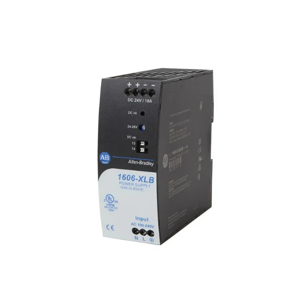 Fonte de energia 1606-XLB240E Allen Bradley para automação industrial, eficiência e proteção robusta.