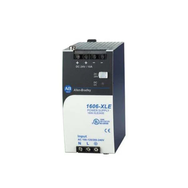 Fonte de alimentação 24V DC Allen-Bradley 1606-XLE240E, saída 10A, 240W, montagem em trilho DIN.