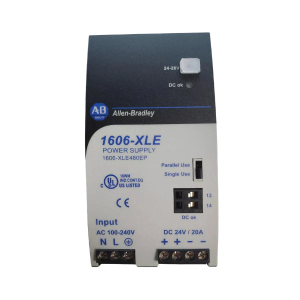 Fonte de alimentação 480W compacta Allen-Bradley 1606-XLE480EP para aplicações industriais eficientes.