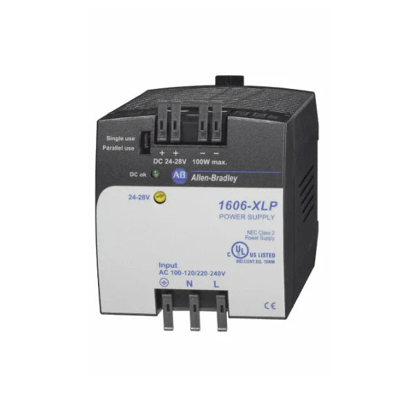 Fonte Allen-Bradley 1606-XLP100E, 24V DC, 4.2A, 100W, compacta para aplicações industriais.
