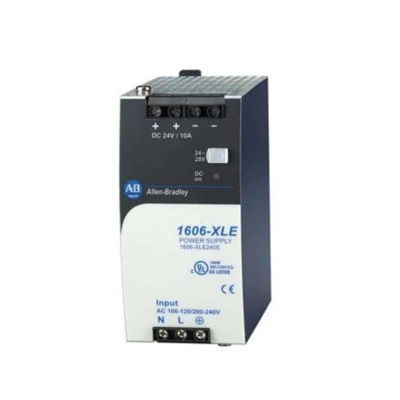 Fonte Allen-Bradley 1606-XLE240EP 24V 10A para painéis industriais, design compacto e alta eficiência.