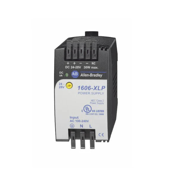 Fonte de alimentação Allen-Bradley, 30W, 24-28V DC, montagem em trilho DIN, para automação industrial.