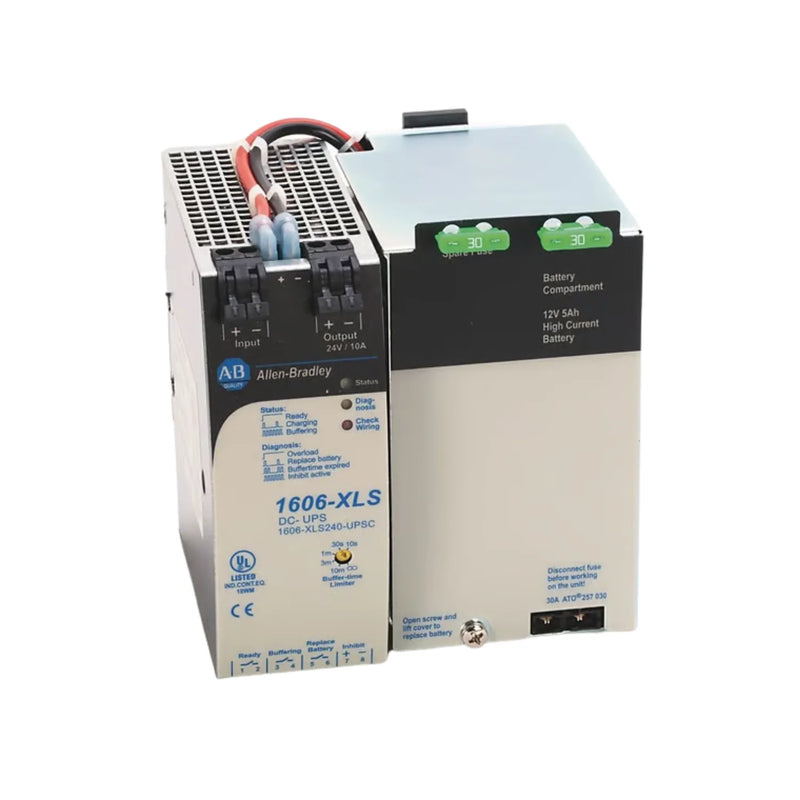 Fonte de alimentação Allen-Bradley 1606-XLS240-UPSC com UPS, potência 240W (360W máx.) e tensão de saída 22,25V DC.