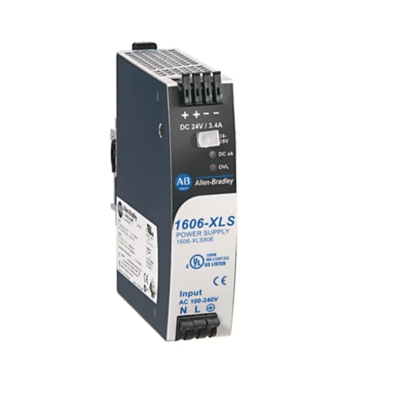 Fonte de energia Allen-Bradley 1606-XLS80E 80W, saída 24-28V DC, 3.4A, montagem DIN, entrada 120-230V AC.