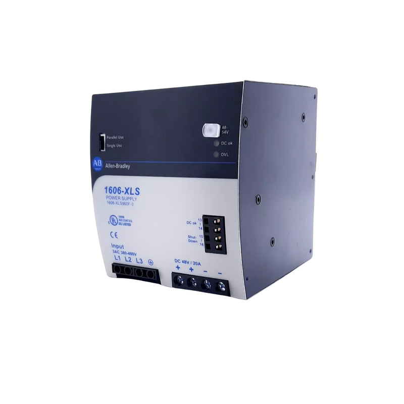 Fonte de alimentação Allen-Bradley 1606-XLS960F-3 para automação industrial com potência de 960W e saída ajustável.