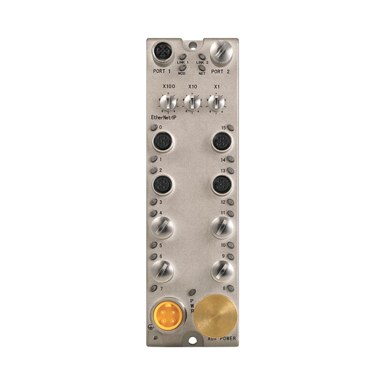 Módulo Allen-Bradley 1732E com 16 pontos I/O, compatível com EtherNet/IP, Conexão Rápida, IP67, M12.