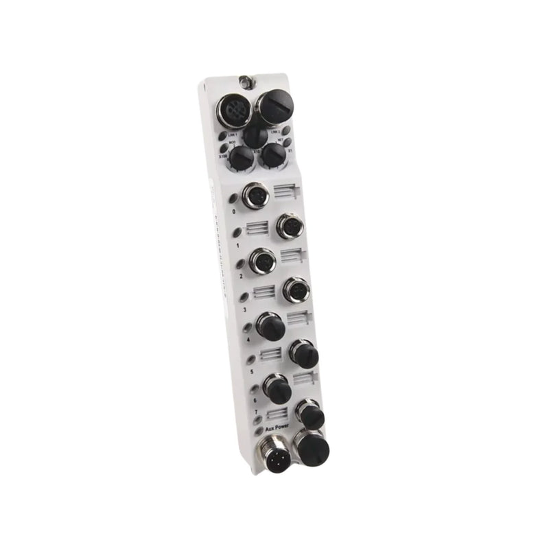 Módulo Allen Bradley 1732E-8CFGM8R para automação industrial com I/O configurável e conectores EtherNet/IP.