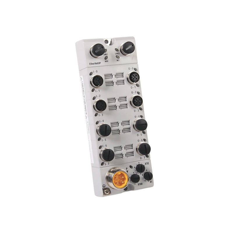 Módulo Allen-Bradley 1732E-8X8M12DR para automação EtherNet/IP com conexão robusta.