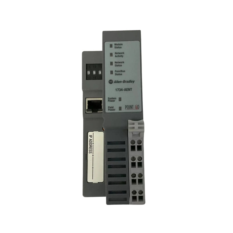 Adaptador Ethernet Allen-Bradley 1734-AENT, permite comunicação rápida e controle distribuído para sistemas POINT I/O.