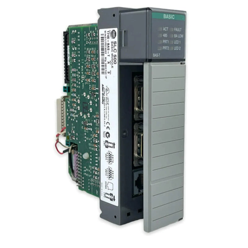 Módulo Allen-Bradley 1746-BAS SLC 500, interface programável ASCII para automação personalizada.