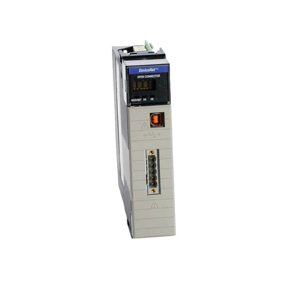 Mostra o módulo Bridge/Scanner Allen-Bradley 1756-DNB para conexão de dispositivos DeviceNet.