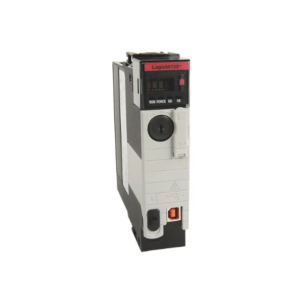 Controlador Allen-Bradley 1756-L72SK com 4MB memória padrão e 2MB segurança, revestido para proteção.