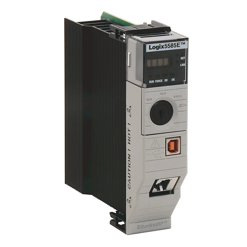 Controlador Allen-Bradley 1756-L81E com Ethernet 1GB para automação industrial de alto desempenho e segurança.