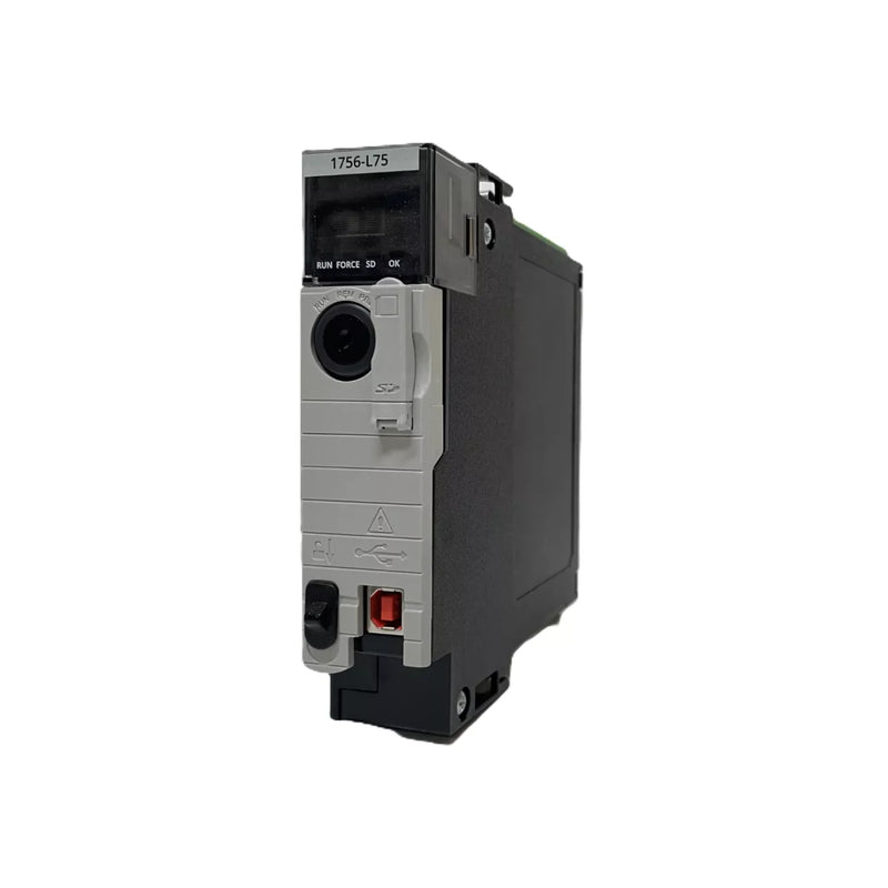 Controlador Allen-Bradley 1756-L75 com memória 32MB e porta USB integrada para automação avançada e segura.