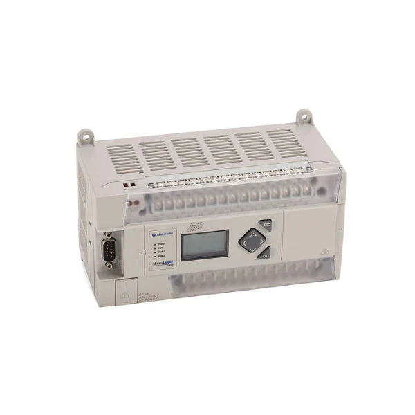 MicroLogix 1400 PLC Allen-Bradley, 20 entradas AC, 12 saídas de relé, 4 entradas analógicas, 2 saídas analógicas.