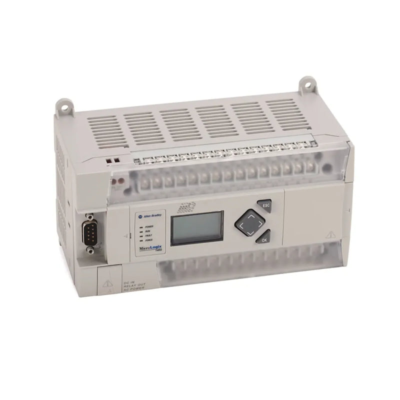Allen-Bradley 1766-L32BWA MicroLogix 1400 PLC com 32 I/O, saídas de relé, CA, Ethernet/IP e LCD integrado.