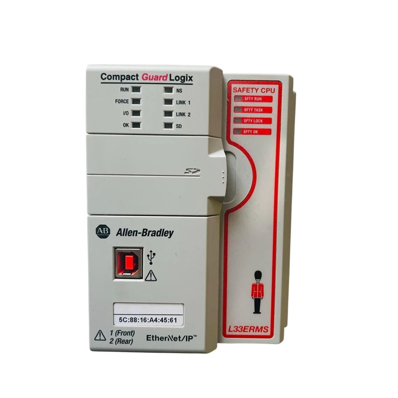 Controlador GuardLogix Allen-Bradley 1769-L33ERMSK com memória 2MB, 1MB segurança, movimento CIP, revestimento protetor.