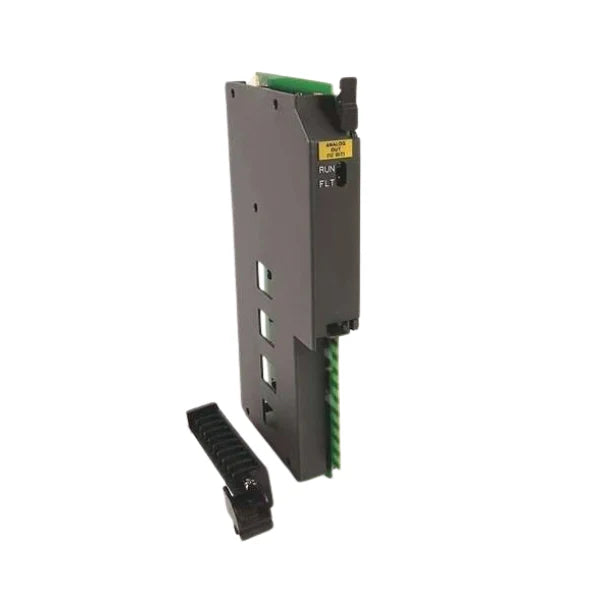 Módulo de saída analógica Allen-Bradley 1771-OFE1 PLC-5 com 4 saídas diferenciais, resolução de 12 bits.