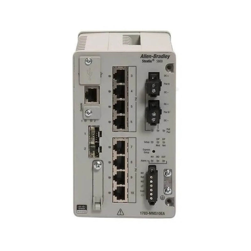 Switch PoE modular Allen-Bradley 1783-MMS10EA Stratix 5800, 8 portas PoE, 2 SFP, Camada 2 avançada