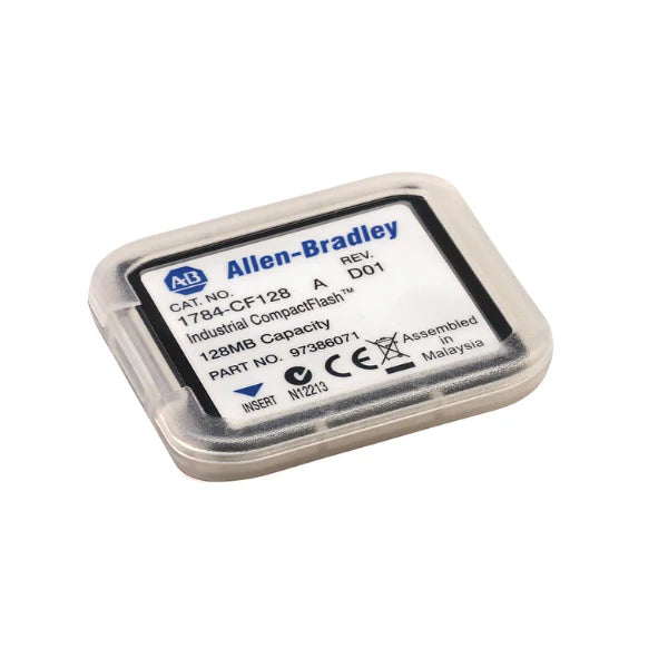 Cartão CompactFlash Industrial Allen-Bradley 1784-CF128, 128MB, para Controladores ControlLogix 556x, temperatura 0–60°C.