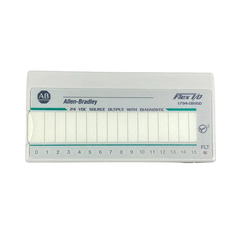 Módulo Flex I/O Allen-Bradley 1794-OB16D, Saída digital DC 16 pontos com diagnósticos para controle industrial distribuído.