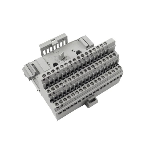 Bloco de terminais Allen-Bradley 1794-TB3 FLEX I/O com 16 terminais, fiação de parafuso e montagem em trilho DIN para automação modular.