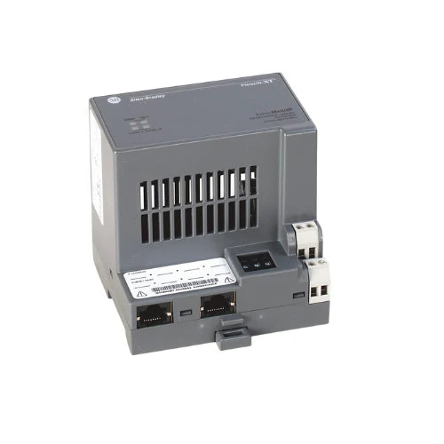 Adaptador EtherNet/IP 1794-AENTRXT da Allen-Bradley com portas duplas e suporte a ambientes severos.