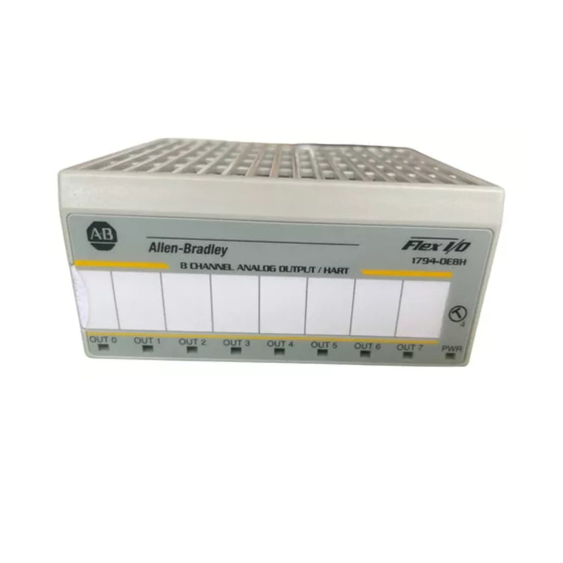 Imagem do módulo Allen-Bradley 1794-OE8H com 8 saídas e suporte HART, ideal para automação.