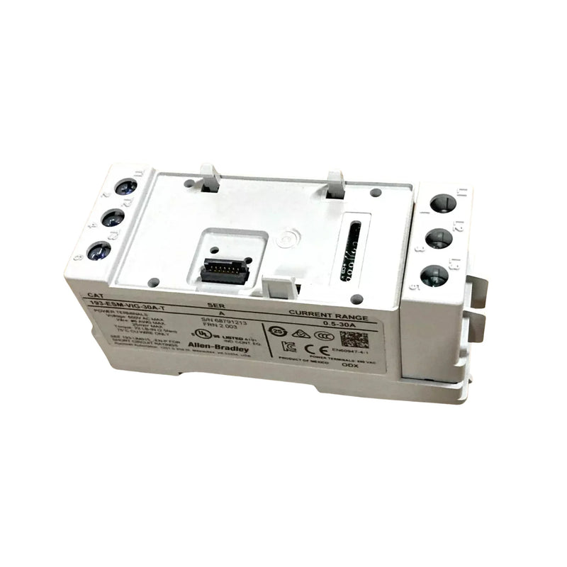 Módulo de detecção Allen-Bradley 193-ESM-VIG-30A-T para monitorar tensão, corrente e falhas, com faixa de 0,5-30A.