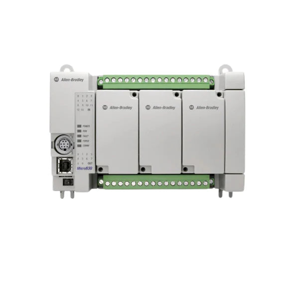 PLC Allen-Bradley 2080-LC30-24QWB Micro830 com 30 E/S e portas Ethernet, USB e seriais integradas.