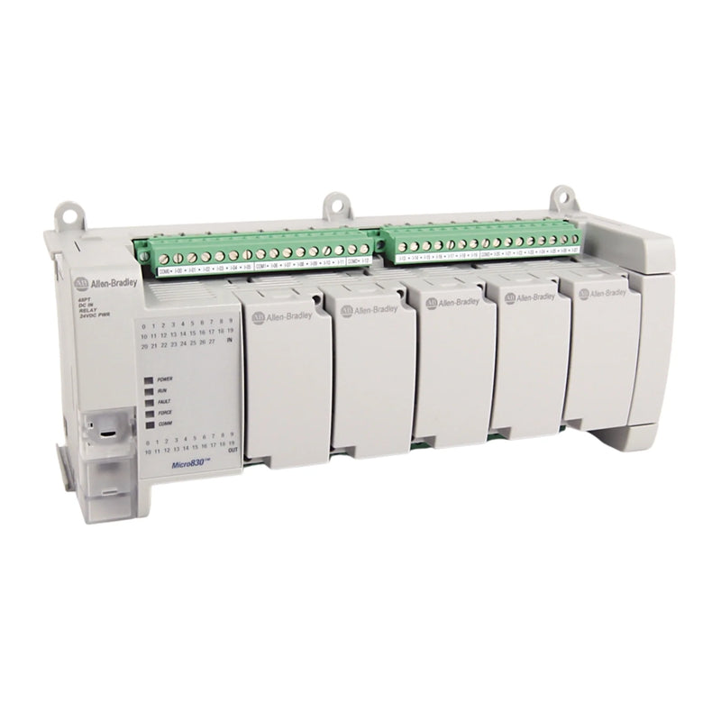 Controlador Allen-Bradley 2080-LC30-48QVB com 28 entradas, 20 saídas, suporte a movimentos