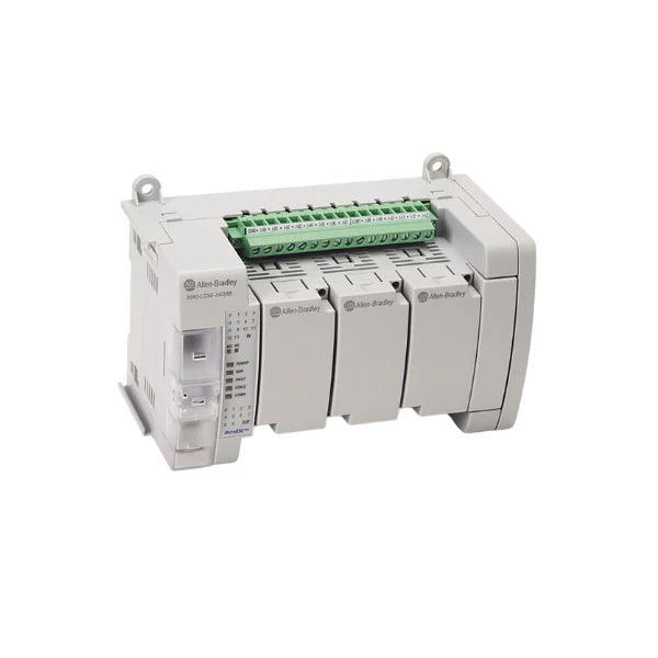 Controlador 2080-LC50-24QBB Micro850. Compacto, 24 I/O, 24V DC, fácil integração de rede industrial.