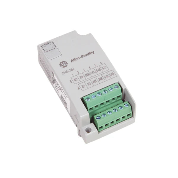 Módulo Allen-Bradley 2080-OB4 com 4 saídas, ideal para automação eficiente em espaços compactos.