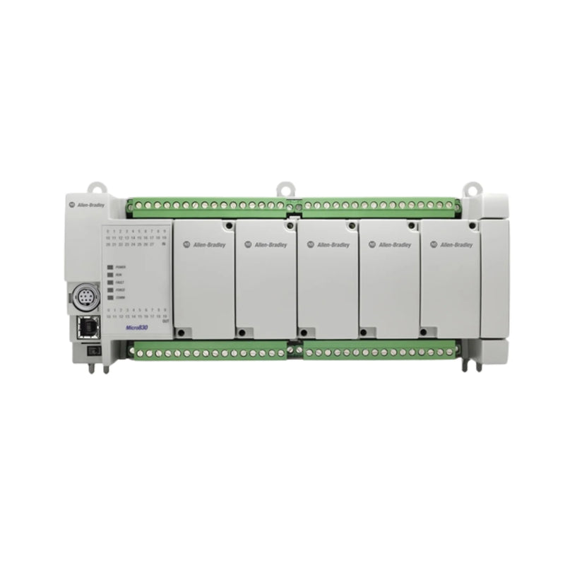 Controlador Allen-Bradley Micro830 2080-LC30-48AWB, 48 pontos I/O, compatível com sensores industriais e automação eficiente.